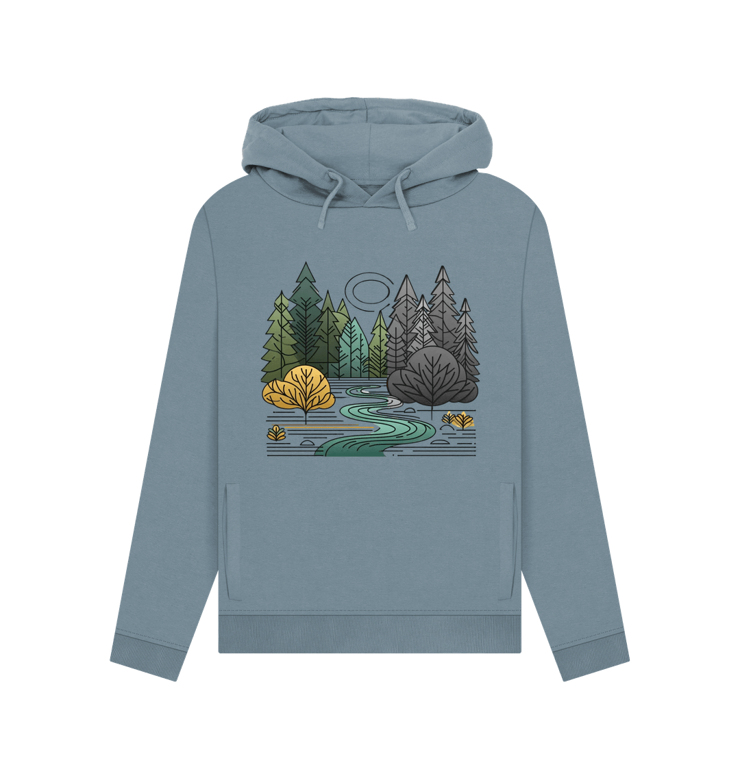 Stone blue printed hoody with forest design