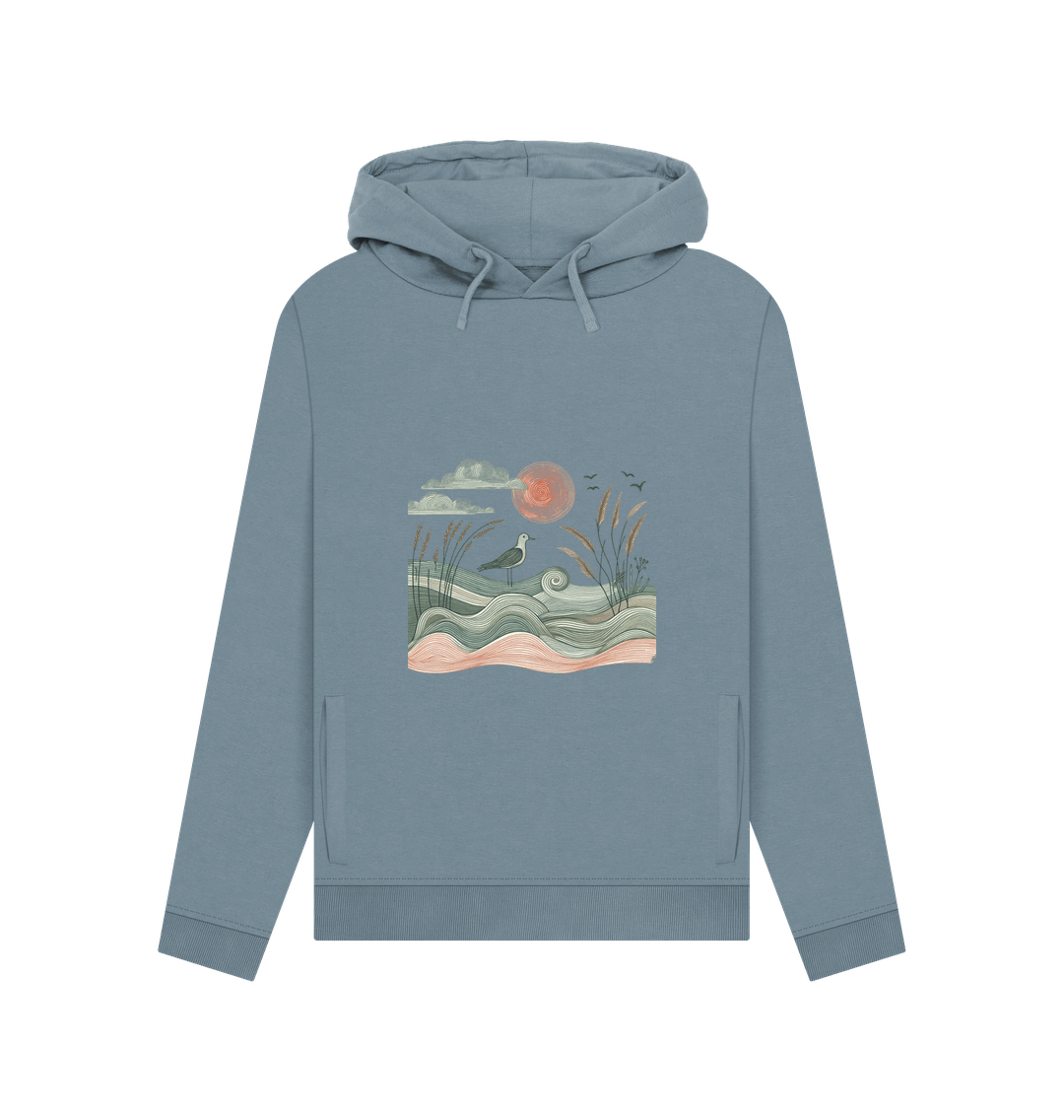 Stone Blue Sun and Birds Women's Pullover Organic Hoodies