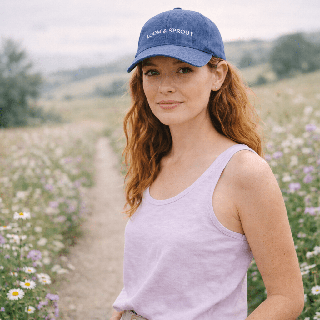 Sustainable Organic Cord Baseball Cap | Minimalist L&S Embroidery - Loom & Sprout