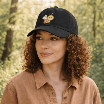 Sustainable Organic Cotton 6 - Panel Cap | Minimalist Bee Embroidery - Loom & Sprout