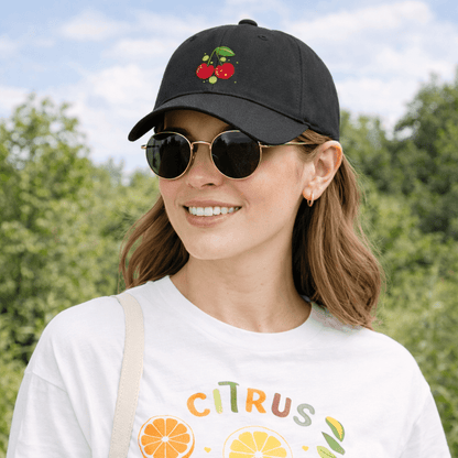 Sustainable Organic Cotton 6 - Panel Cap | Minimalist Cherry Embroidery - Loom & Sprout