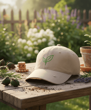 Sustainable Organic Cotton 6 - Panel Cap | Minimalist Leaf Embroidered Hat - Loom & Sprout
