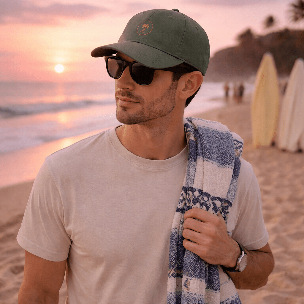 Sustainable Organic Cotton 6 - Panel Cap | Minimalist Palm Embroidery - Loom & Sprout