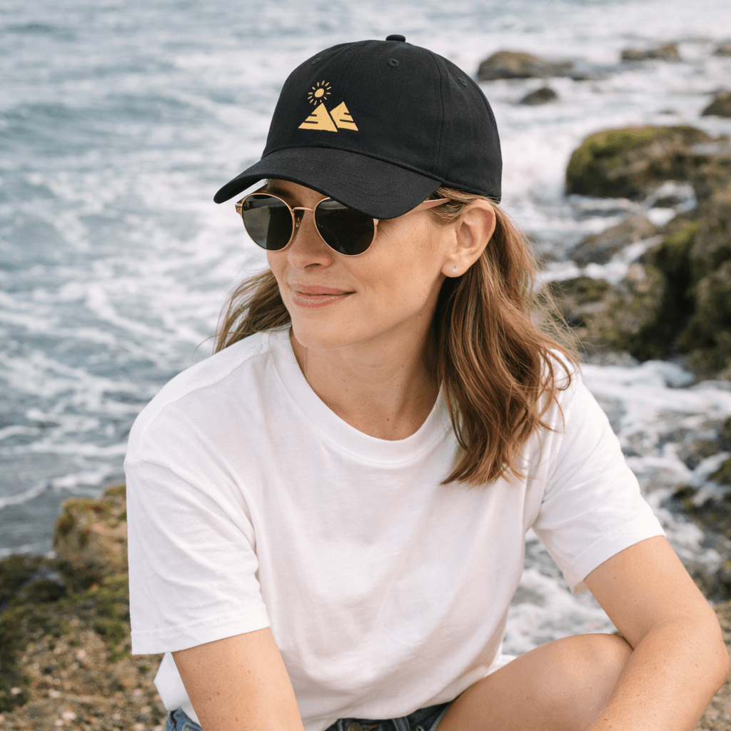 Sustainable Organic Cotton 6 - Panel Cap | Minimalist Sun Mountain Embroidery - Loom & Sprout