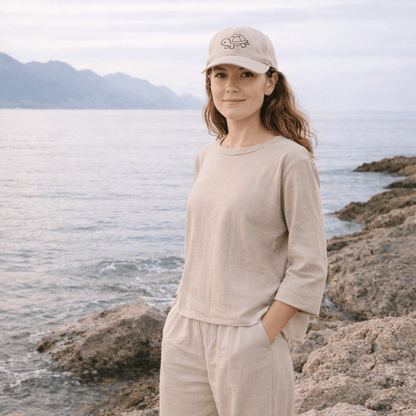 Sustainable Organic Cotton 6 - Panel Cap | Minimalist Turtle's Embroidery - Loom & Sprout