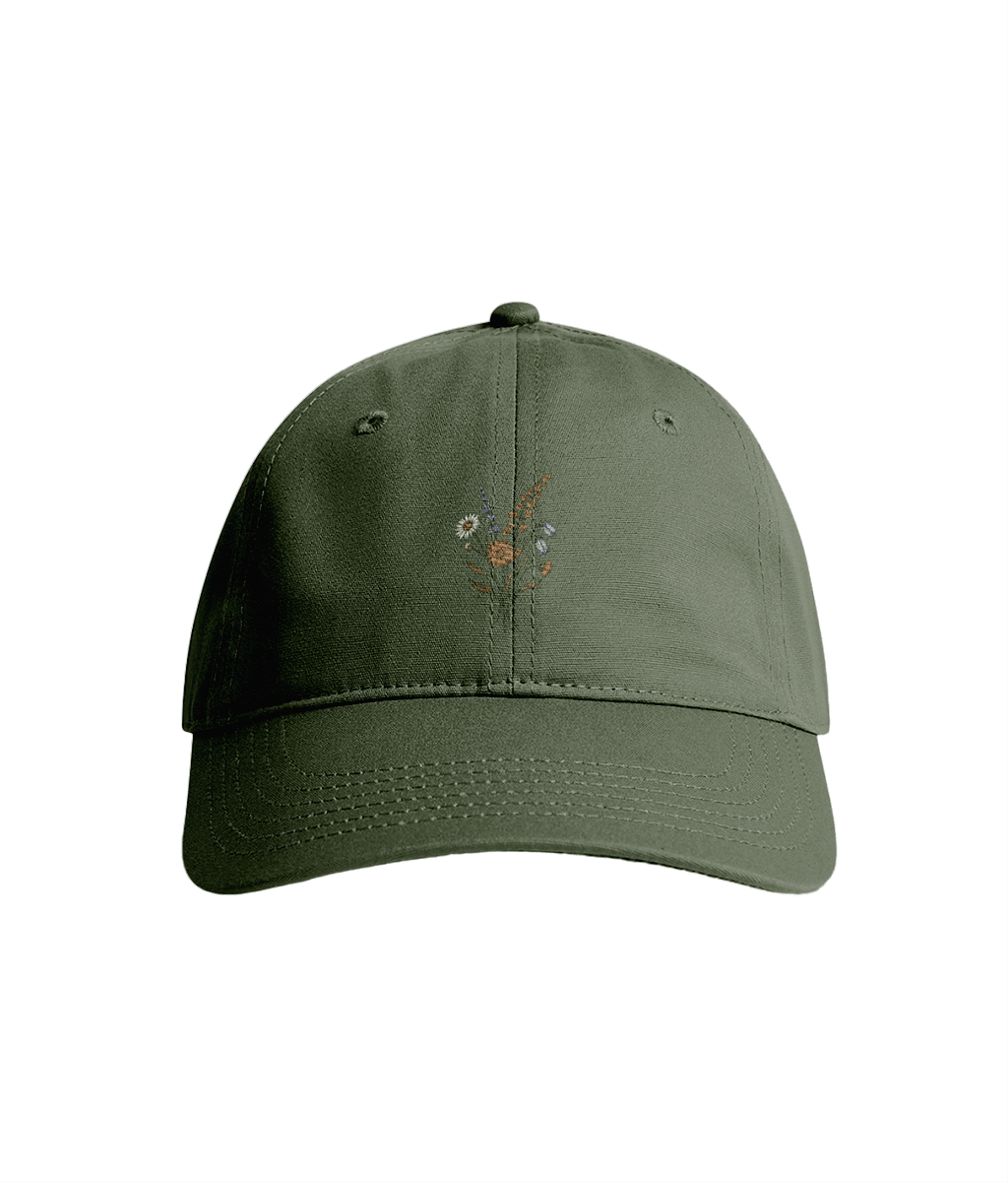 Sustainable Organic Cotton 6 - Panel Cap | Minimalist Wild Flowers Embroidery - Loom & Sprout