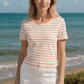 The Classic Women's Coral Striped Organic Boxy Tee - Loom & Sprout