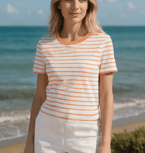 The Classic Women's Coral Striped Organic Boxy Tee - Loom & Sprout