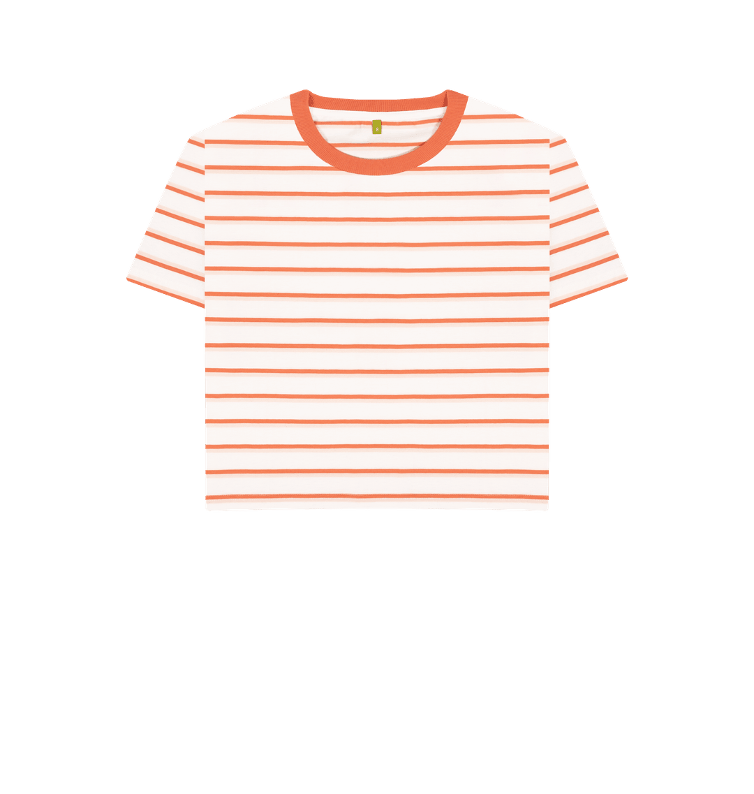 The Classic Women's Coral Striped Organic Boxy Tee - Loom & Sprout