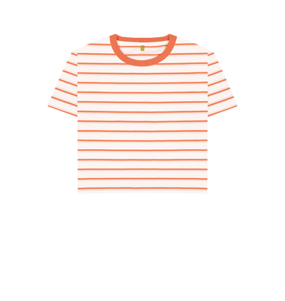 The Classic Women's Coral Striped Organic Boxy Tee - Loom & Sprout