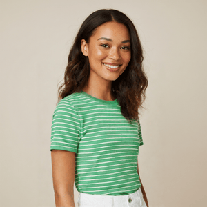 The Classic Women's Green Striped Organic Boxy Tee - Loom & Sprout