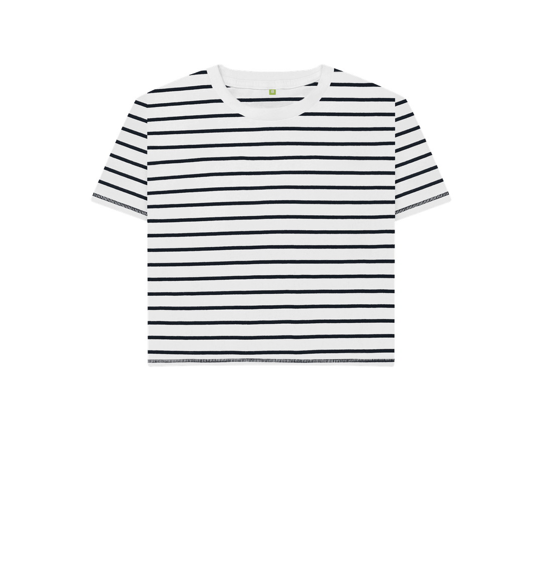The Classic Women's Navy Striped Organic Boxy Tee - Loom & Sprout